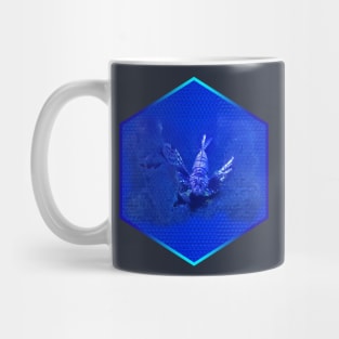 Lionfish on Blue Hexagonal Bubblewrap Pattern Mug